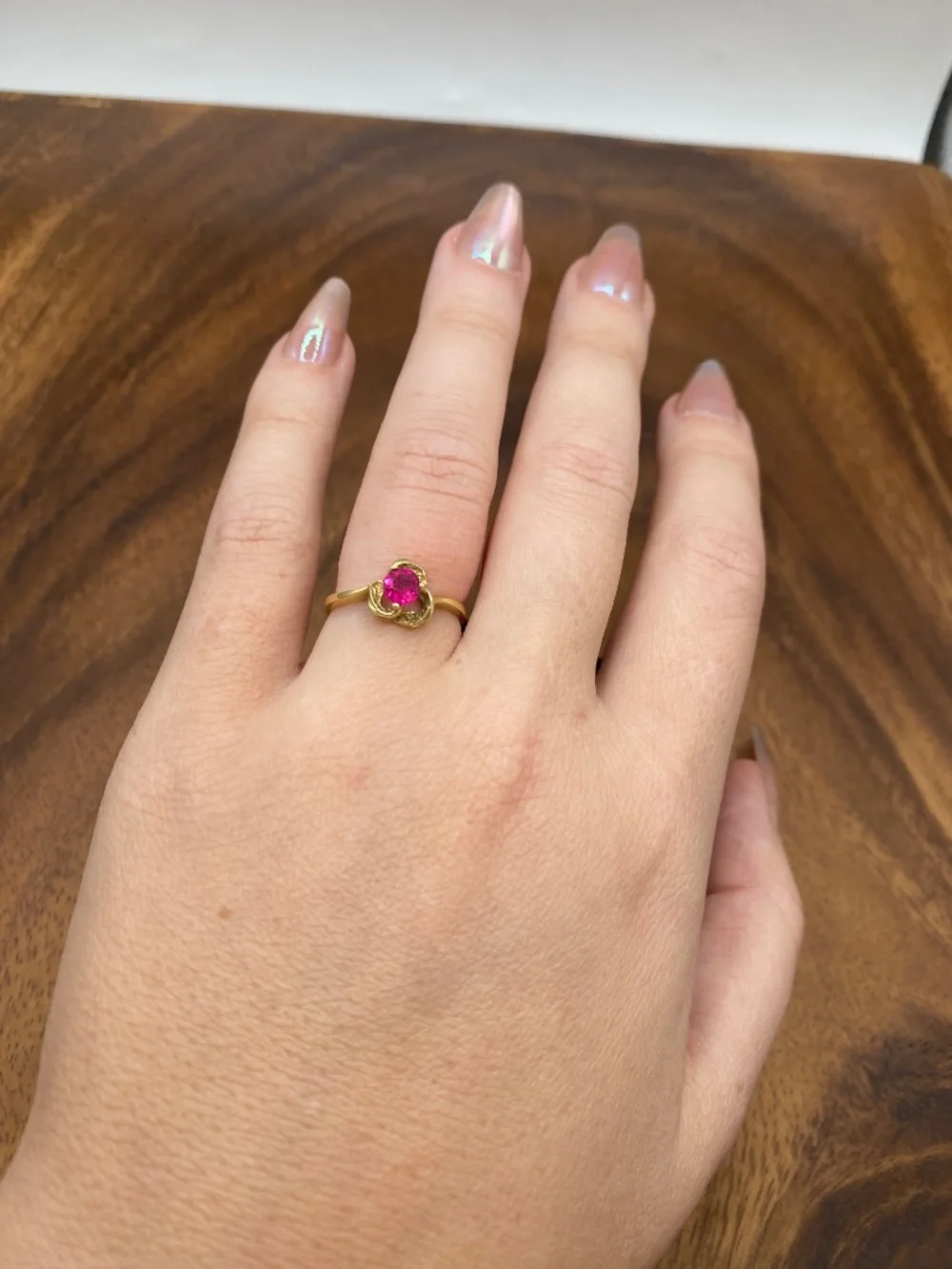 Gorgeous Ruby Floral Spiral Gold-tone Setting Antique Style Unique Sculptural